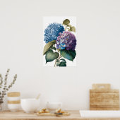 Blue Hydrangea Flowers Art Print Poster (Keuken)