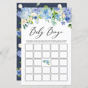 Blue Hydrangea Flowers Baby shower Bingo Game Kaar