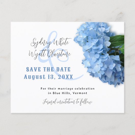 Blue Hydrangea Flowers Budget Save the Date Flyer (Voorkant)