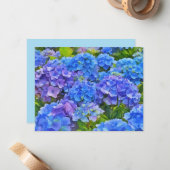 Blue Hydrangea Flowers Floral Art Note Card Set Notitiekaartje (Voorkant / Achterkant in situ)