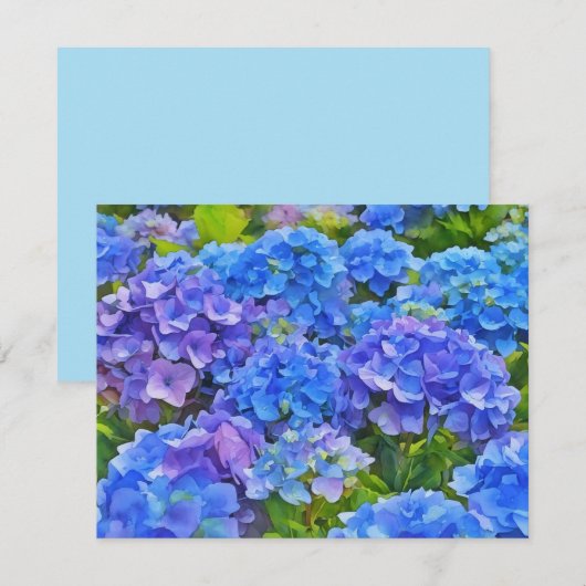 Blue Hydrangea Flowers Floral Art Note Card Set Notitiekaartje (Voorkant / Achterkant)