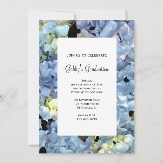 Blue Hydrangea Flowers Graduation Party Invitation (Devant)