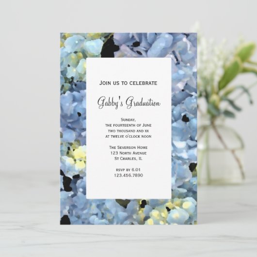 Blue Hydrangea Flowers Graduparty Invitation Kaart (Staand voorkant)