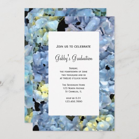 Blue Hydrangea Flowers Graduparty Invitation Kaart (Voorkant / Achterkant)