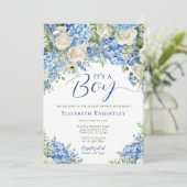 Blue Hydrangea Flowers Het is een Boy Baby shower Kaart (Staand voorkant)