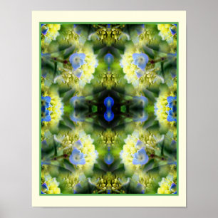 Blue Hydrangea Flowers Mirror Abstract Poster