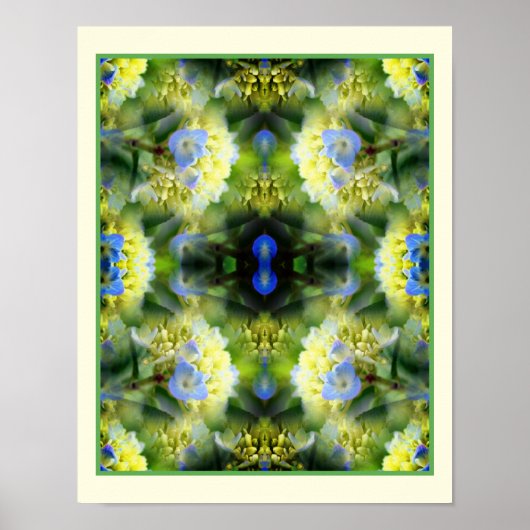 Blue Hydrangea Flowers Mirror Abstract Poster (Voorkant)