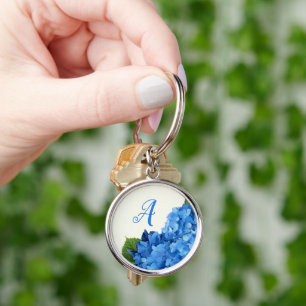 Blue Hydrangea Flowers Monogram Sleutelhanger
