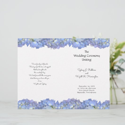 Blue Hydrangea Flowers Programme de mariage Modèle (Debout devant)