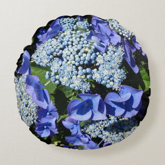 Blue Hydrangea Flowers Round Pillow Rond Kussen (Voorkant)