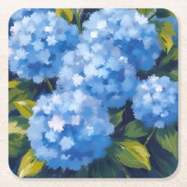 Blue Hydrangea Flowers Watercolor Floral Vierkante Kartonnen Onderzetter