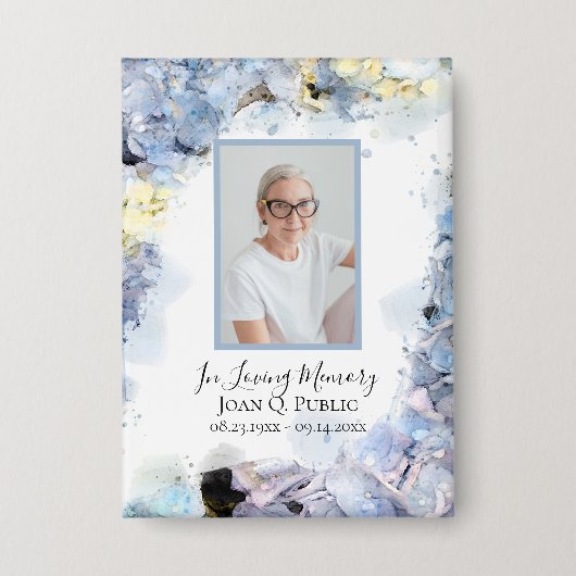 Blue Hydrangea Flowers Waterverf begrafenis Button (Voorkant)