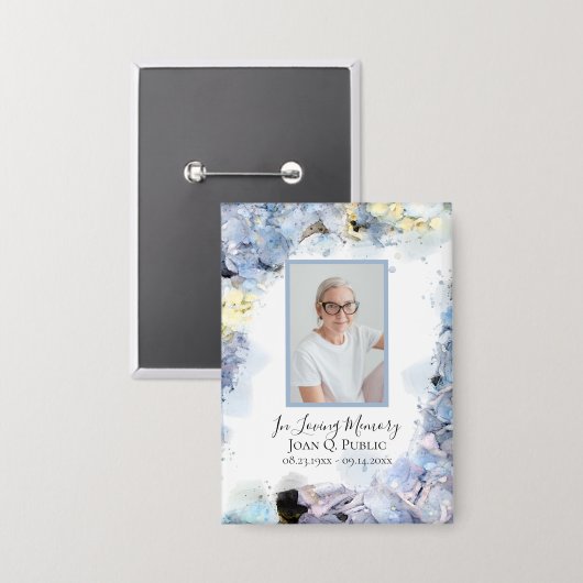 Blue Hydrangea Flowers Waterverf begrafenis Button (Voorkant / Achterkant)