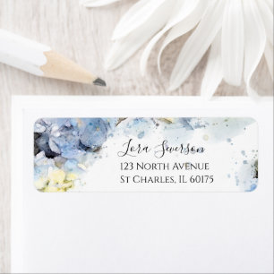 Blue Hydrangea Flowers Waterverf Etiket