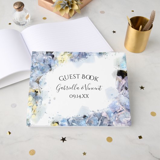 Blue Hydrangea Flowers Waterverf Wedding Gastenboek (Voorkant open)