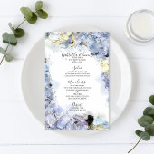 Blue Hydrangea Flowers Waterverf Wedding Menu