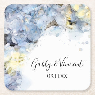Blue Hydrangea Flowers Waterverf Wedding Vierkante Kartonnen Onderzetter