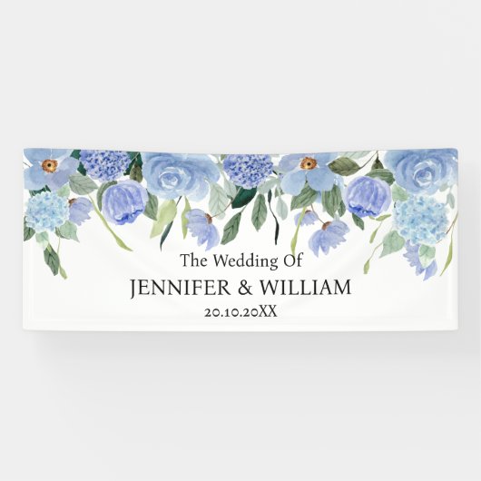 Blue Hydrangea Flowers Wedding Party Event Spandoek (Horizontaal)