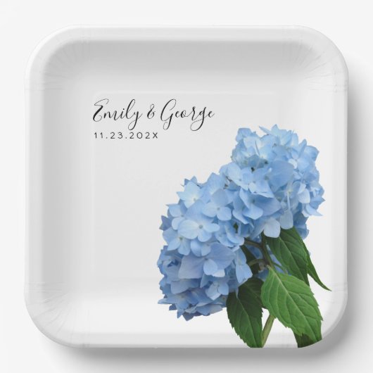 Blue Hydrangea Flowers Wedding Personalized Papieren Bordje (Voorkant)