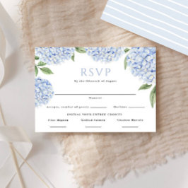 Blue Hydrangea Food Choices Border Wedding Reply RSVP Kaartje
