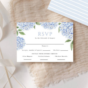 Blue Hydrangea Food Choices Border Wedding Reply RSVP Kaartje