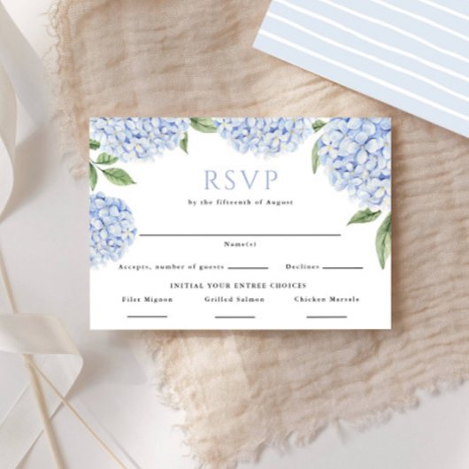 Blue Hydrangea Food Choices Border Wedding Reply RSVP Kaartje