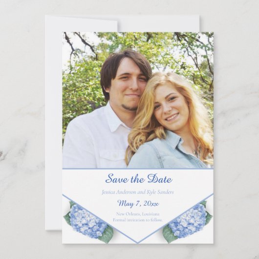 Blue Hydrangea Garden Photo Save The Date (Voorkant)