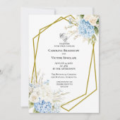 Blue Hydrangea Geometric Wedding Invitation (Devant)