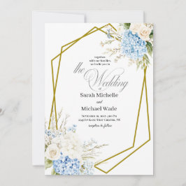 Blue Hydrangea Geometric Wedding Invitation Kaart