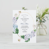 Blue Hydrangea Gold Lijst Baby shower per Mail Kaart (Staand voorkant)