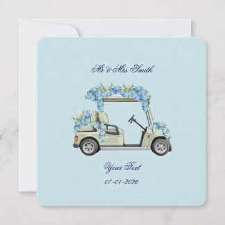 Blue Hydrangea Golf Cart Floral Wedding Invitation Kaart