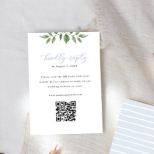 Blue Hydrangea Greenery QR Code Beantwoorden Verti RSVP Kaartje