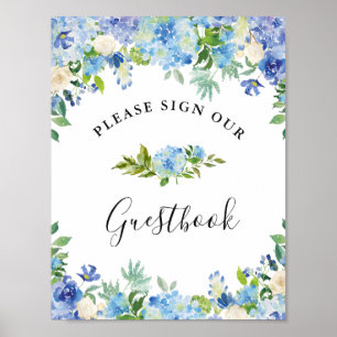 Blue Hydrangea Greenery Sign Our Guestbook Poster