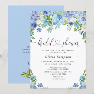 Blue Hydrangea Greenery Waterverf Vrijgezellenfees Kaart