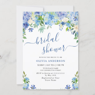 Blue Hydrangea Greenery Waterverf Vrijgezellenfees Kaart
