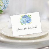 Blue Hydrangea Guest Name Script Place Card Kaart