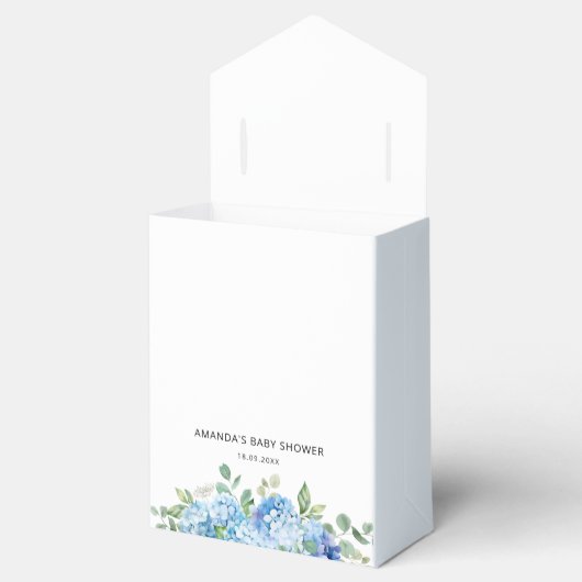 Blue Hydrangea Het is een Boy Baby shower Bedankdoosjes (Geopend)