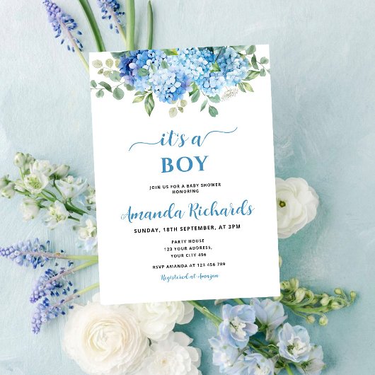 Blue Hydrangea Het is een Boy Baby shower Kaart