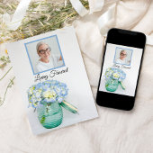 Blue Hydrangea in Jar Living Uitvaartfeest Kaart