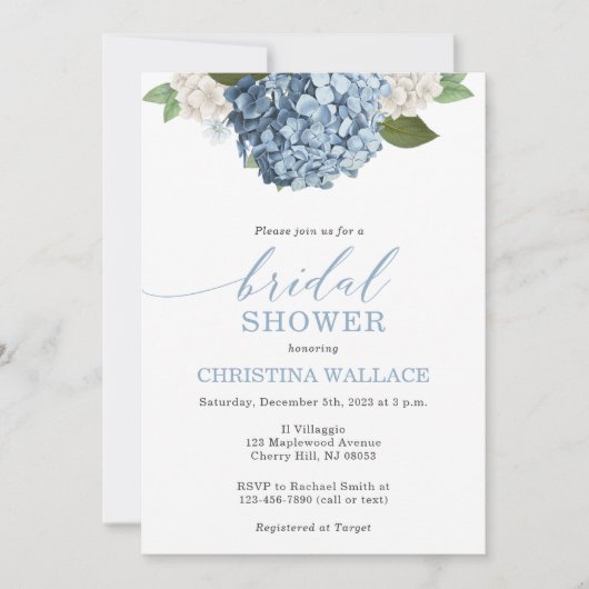 Blue Hydrangea Invitation de la douche nuptiale (Devant)