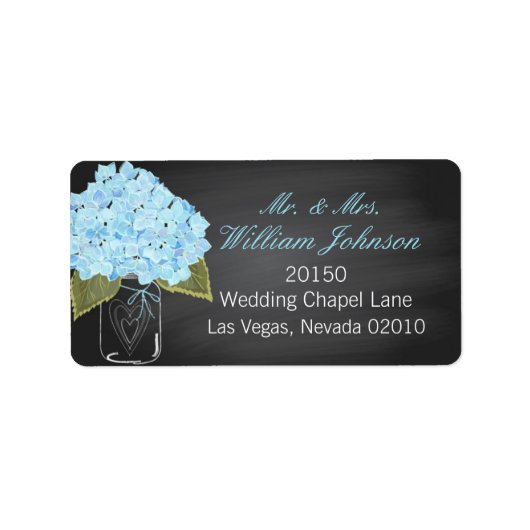 Blue Hydrangea Jar Chalkboard Wedding Label (Voorkant)