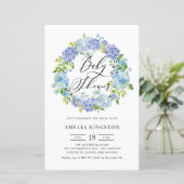 Blue Hydrangea Krans Baby shower Uitnodiging (Staand voorkant)