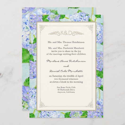 Blue Hydrangea Lace Floral Formal Elegant Weddings Kaart (Voorkant / Achterkant)