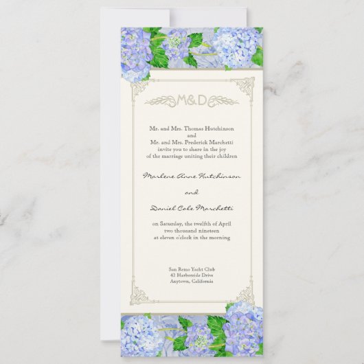 Blue Hydrangea Lace Floral Formal Elegant Weddings Kaart (Voorkant)