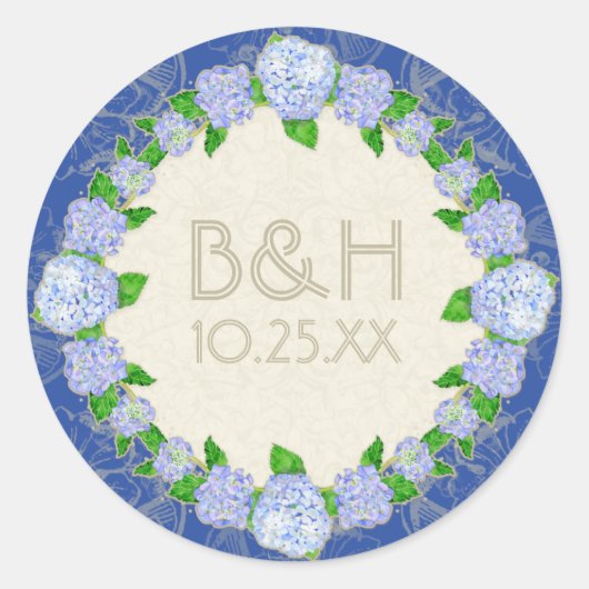 Blue Hydrangea Lace Floral Formal Elegant Weddings Ronde Sticker (Voorkant)