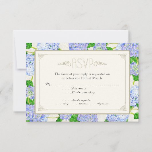 Blue Hydrangea Lace Floral Formal Elegant Weddings RSVP Kaartje (Voorkant)
