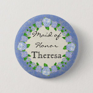 Blue Hydrangea Lace Floral Formal Maid of Honor Ronde Button 5,7 Cm