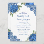 Blue Hydrangea Lace Mariage Invitations (Devant / Derrière)