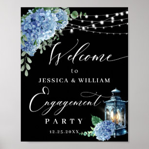 Blue Hydrangea Lantern Black Boho ENGAGTY Poster
