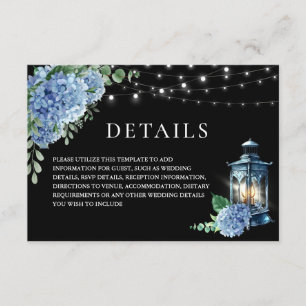 Blue Hydrangea Lantern Black Boho Wedding Details Informatiekaartje